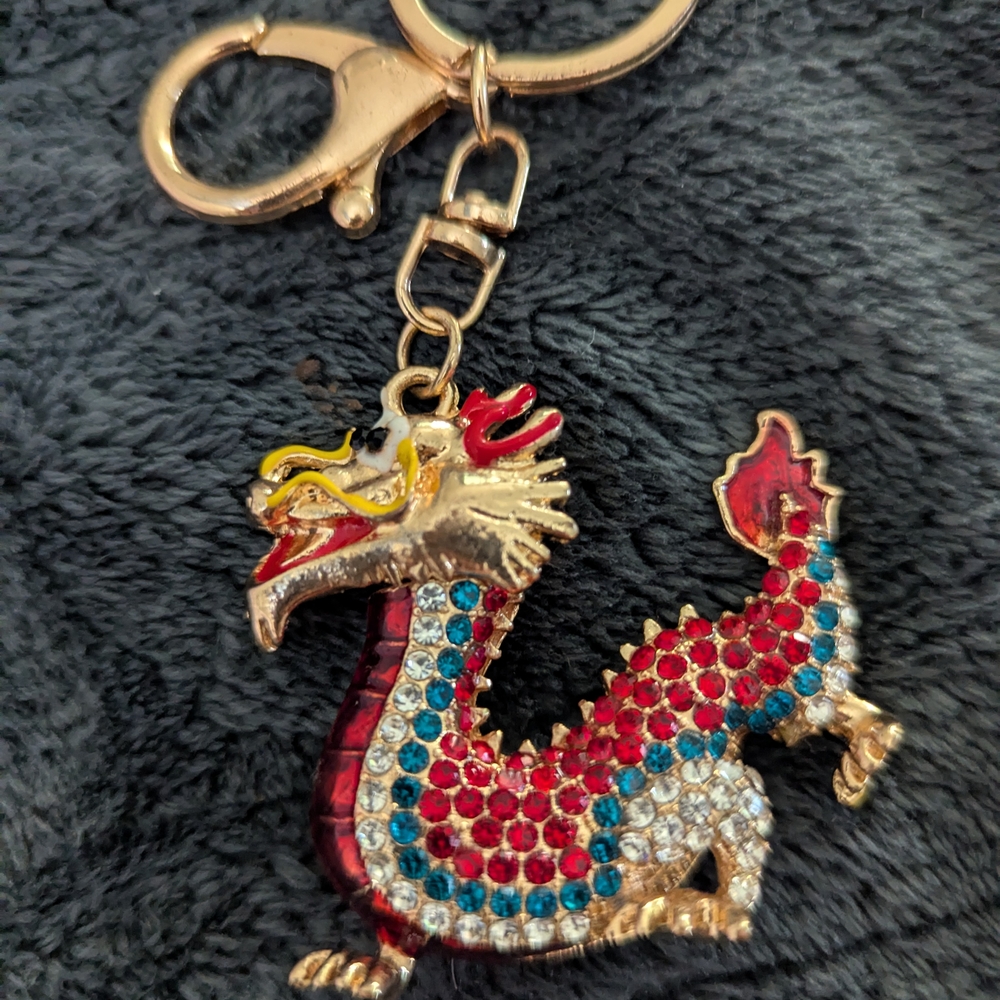 Dragon Keychain with Colorful Rhinestones